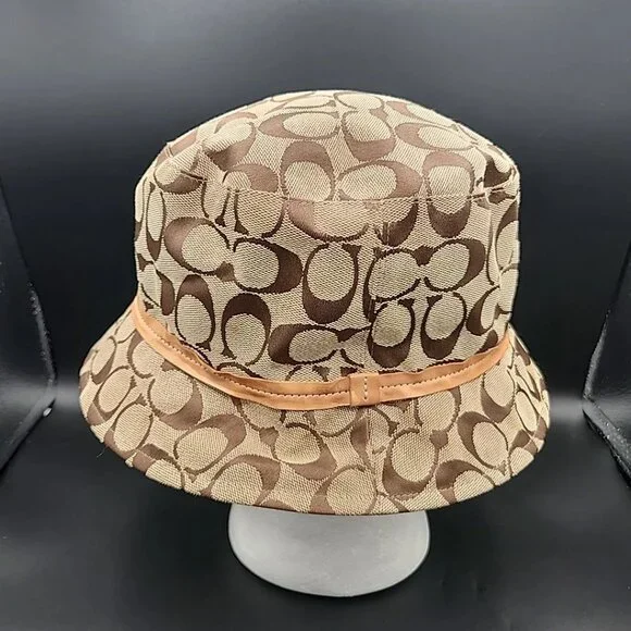 Vintage Y2K Coach Signature Monogram Bucket Hat Beige Tan Size M/L Small Marks - Picture 2 of 8
